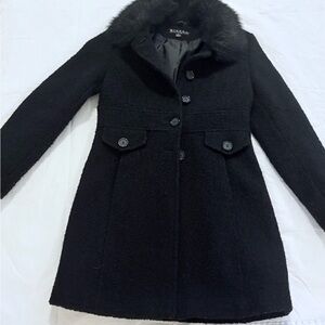 Giacca Black Women's Wool Coat Faux Fur Collar Sz S